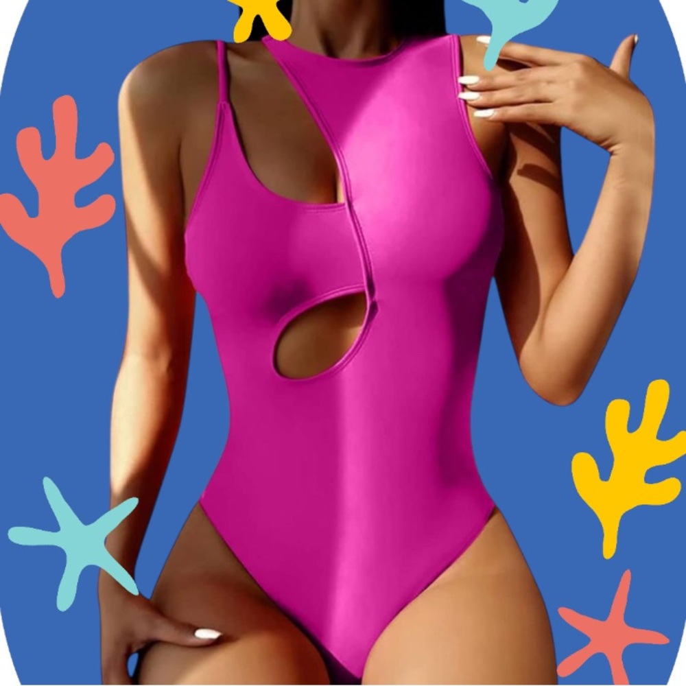 SHEIN HOT PINK cut out one piece swimsuit women’s size SMALL S